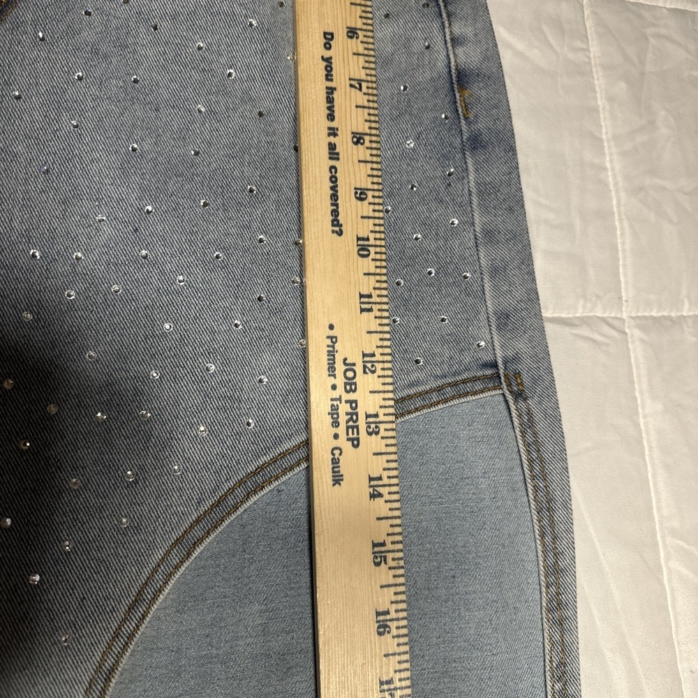 Blue B Collection Denim Skirt Fringe Beaded Glitter Rhinestones Medium - Picture 6 of 10